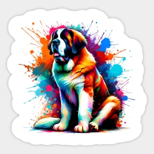 St Bernard in Expressive Colorful Splash Paint Style Sticker